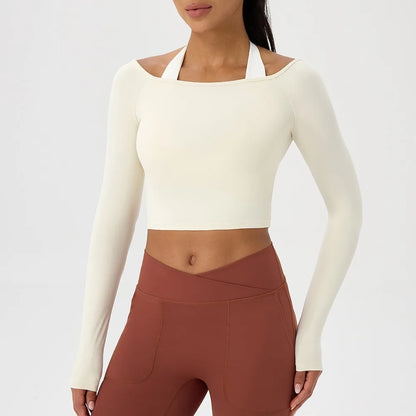 Women's Long-Sleeve Yoga Top Off-Shoulder T-Shirt Slim-Fit
