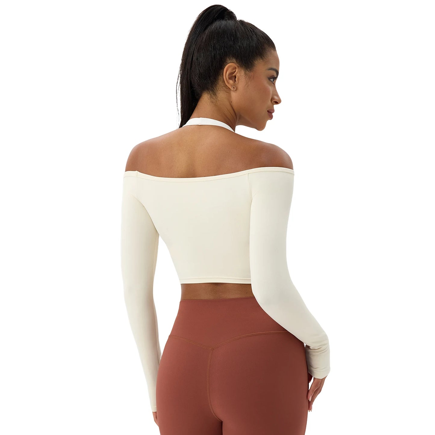 Women's Long-Sleeve Yoga Top Off-Shoulder T-Shirt Slim-Fit