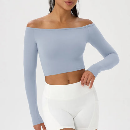 Women's Long-Sleeve Yoga Top Off-Shoulder T-Shirt Slim-Fit