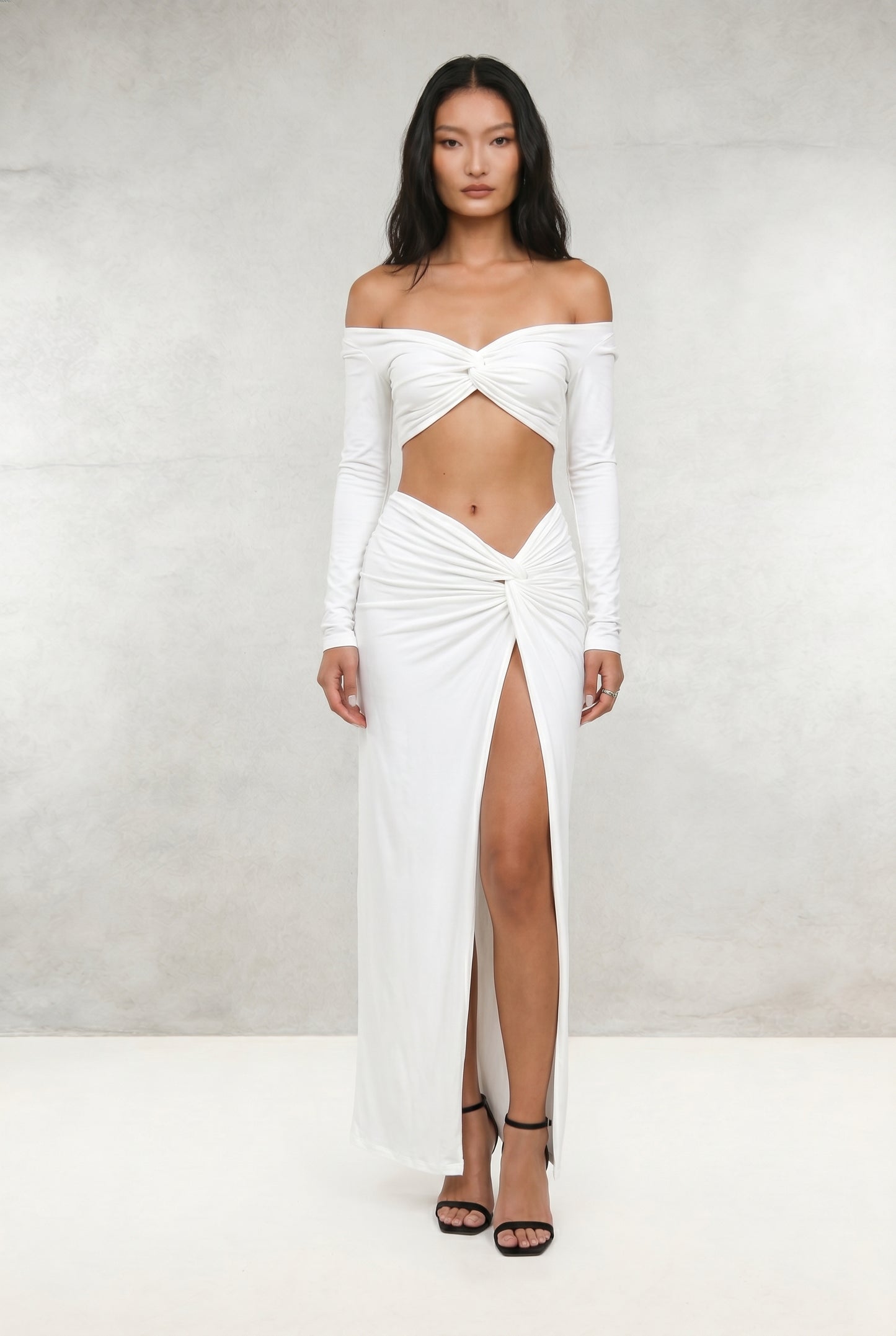 Ruched Crop Top Midi Skirt 2-Piece Set