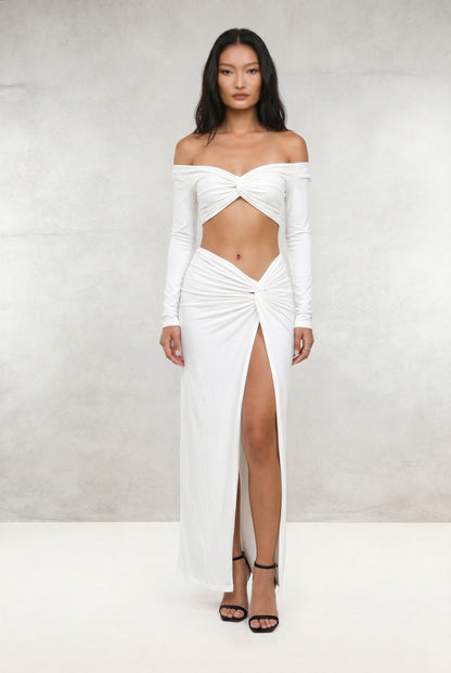 Ruched Crop Top Midi Skirt 2-Piece Set